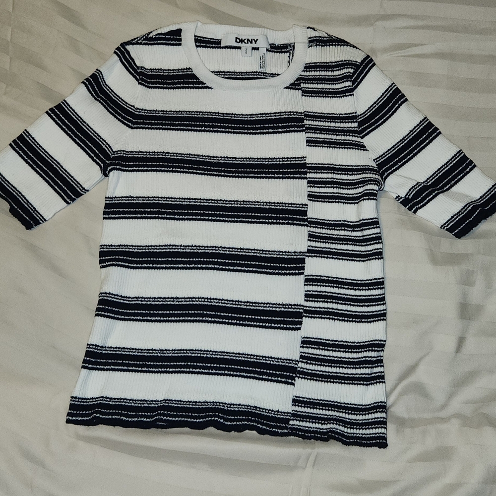 DKNY Monochrome Striped Knit Top
